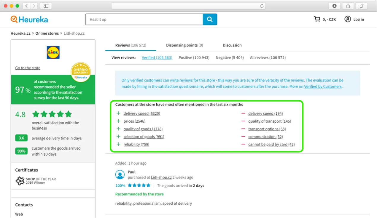 Automatic summarization on the Heureka website (1)