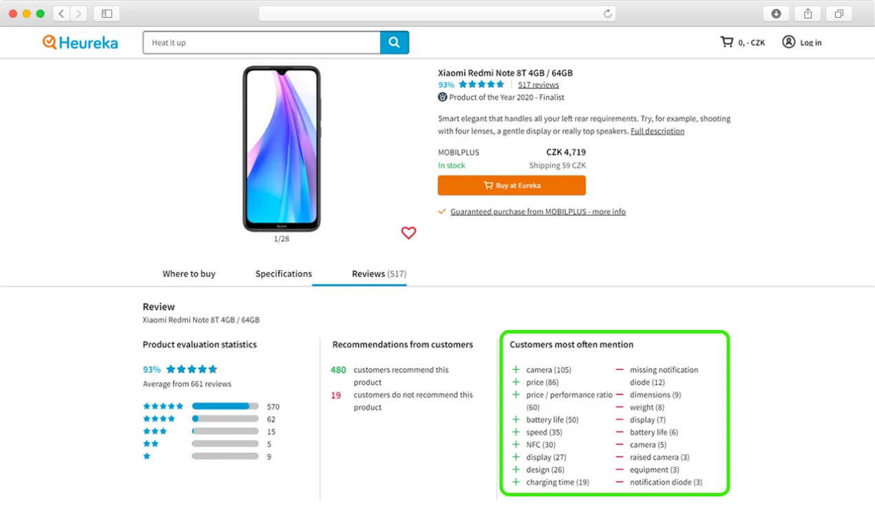 Automatic summarization on the Heureka website (2)