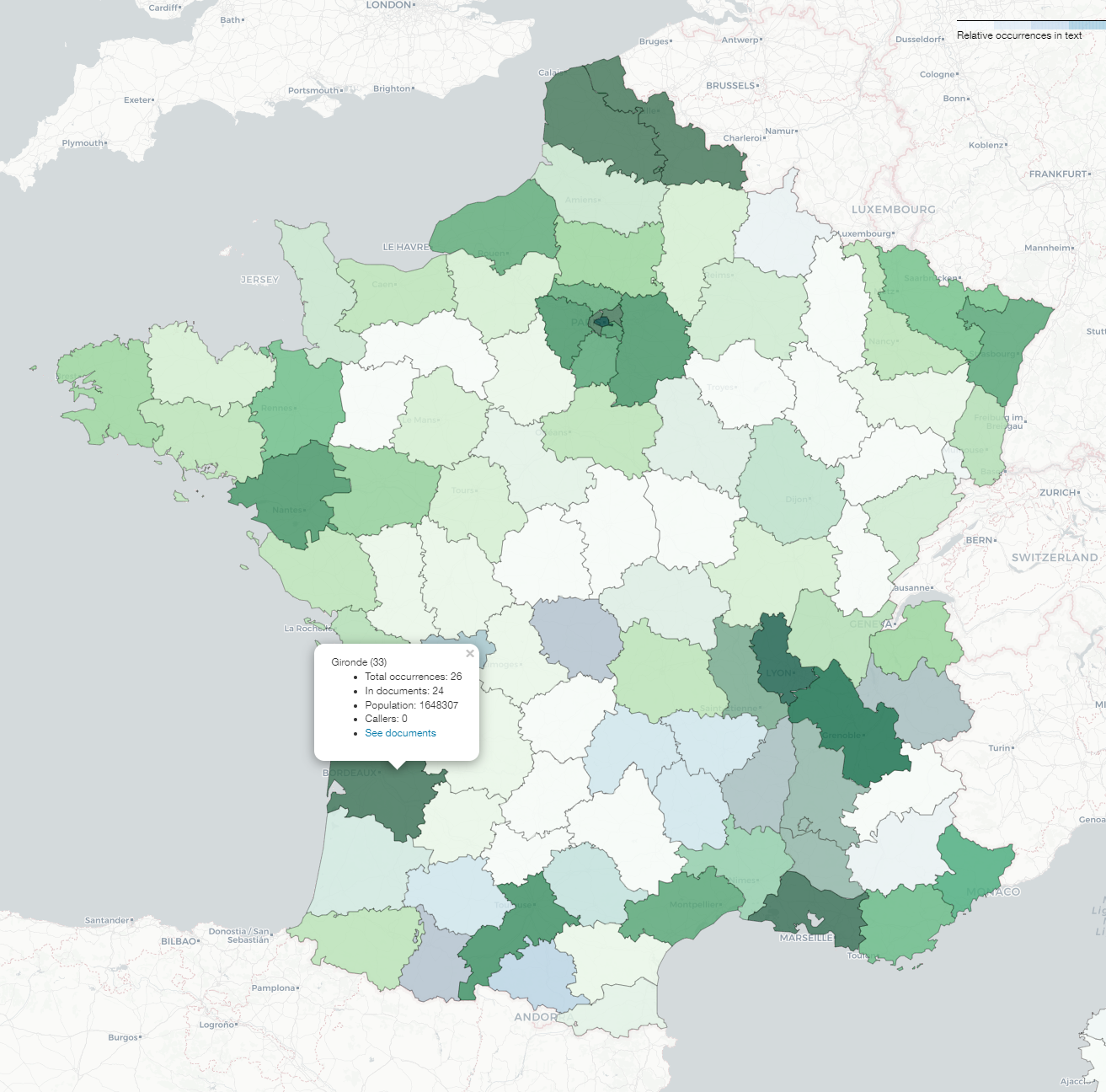 Mention vs Population by Départements